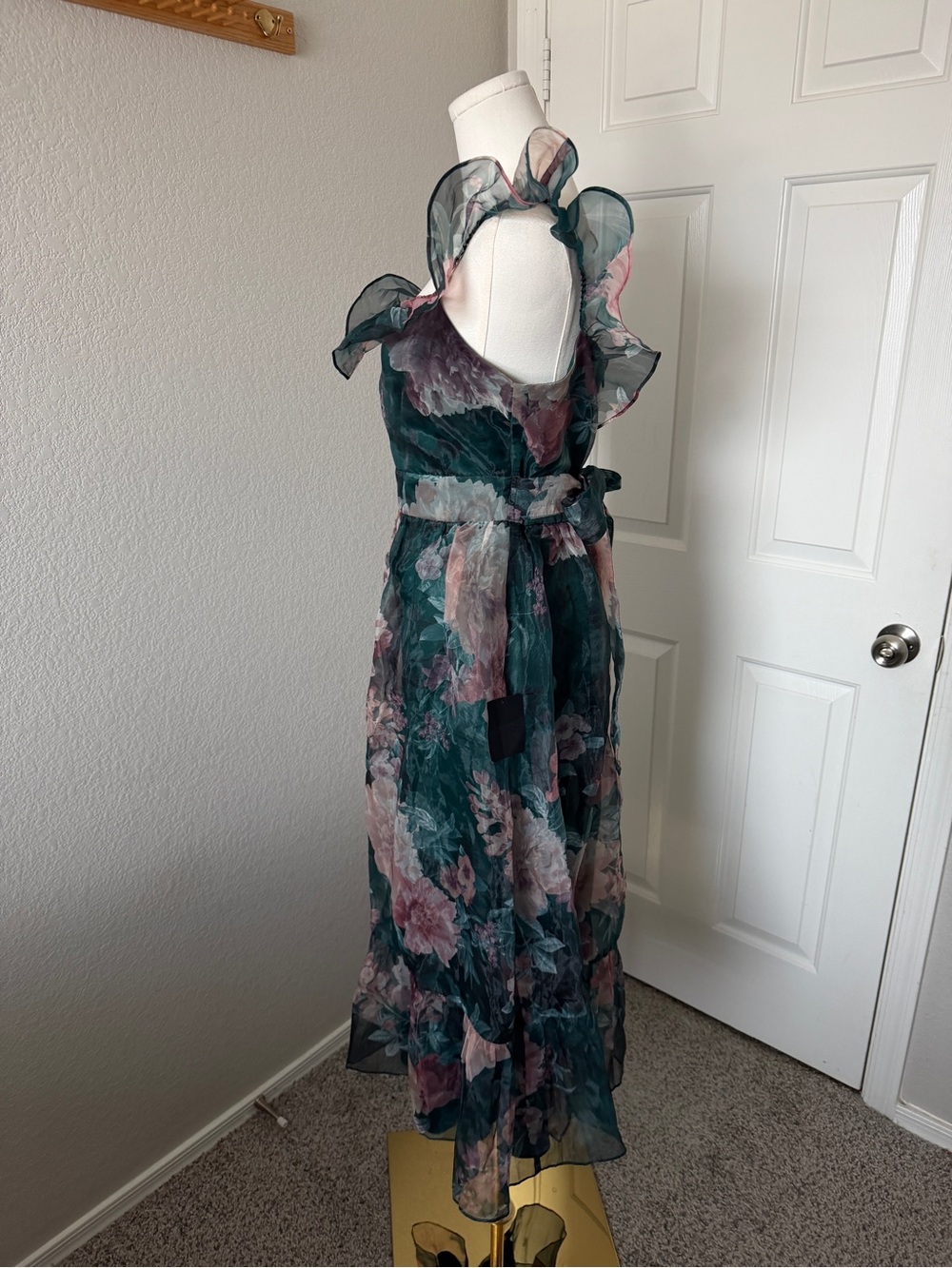 Lulu's Teal Floral Midi Dress with Pink and Cream Blooms - Picture 4 of 5